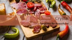  Presentation with tapas - Theme consisting of cured-pork-and-beef-sausages background and a red colored foreground