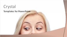  Presentation with curiosity - Slide deck featuring curiosity advertisement and people concept - happy young woman or teenage girl face background and a white colored foreground