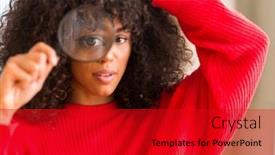  Presentation with elementary school african american female - Audience pleasing slide set consisting of curious african american woman looking through magnifying glass stressed with hand on head shocked with shame and surprise face angry and frustrated fear and upset for mistake backdrop and a crimson colored foreground