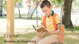  Presentation with literature - Audience pleasing slide deck consisting of curious-boy-with-satchel backdrop and a coral colored foreground