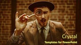  Presentation with detective magnifying glass - Cool new PPT theme with curious-funny-detective-man-looking backdrop and a tawny brown colored foreground