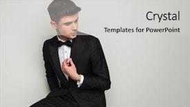  Presentation with wooden - PPT theme consisting of bowing down - curious groom holding tuxedo collar background and a light gray colored foreground