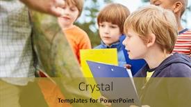  Presentation with treasure hunt - Audience pleasing slides consisting of curious-kids-with-clipboard-play backdrop and a gold colored foreground