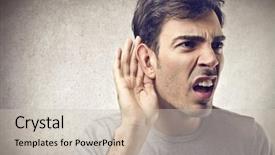  Presentation with ear - Colorful theme enhanced with curious man listens with ear backdrop and a soft green colored foreground