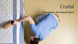  Presentation with slipper - Colorful slide deck enhanced with curious man peering underneath bed backdrop and a  colored foreground