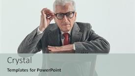  Presentation with old man - Presentation having curious-old-man-with-grizzled background and a light gray colored foreground