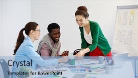  Presentation with photo - Slide deck featuring curious photo to co-work background and a  colored foreground