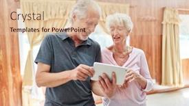  Presentation with video conferencing - Slide set with curious-senior-couple-using-tablet background and a lemonade colored foreground