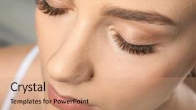  Presentation with eyelashes - Colorful presentation design enhanced with curl - beautiful woman with long eyelashes backdrop and a coral colored foreground