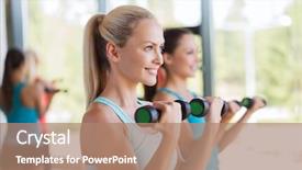  Presentation with group fitness - Beautiful PPT theme featuring curl - fitness sport people and lifestyle backdrop and a coral colored foreground