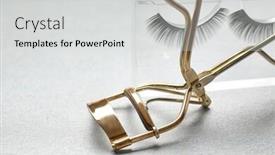  Presentation with eyelashes - Amazing PPT theme having curler and false eyelashes on table backdrop and a light gray colored foreground
