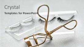  Presentation with eyelashes - Beautiful slide deck featuring curler and false eyelashes on table backdrop and a light gray colored foreground