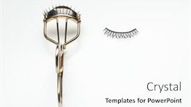  Presentation with eyelashes - Colorful slide deck enhanced with curler and false eyelashes on white background backdrop and a white colored foreground