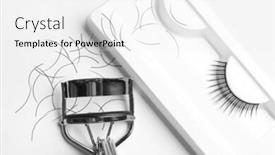  Presentation with eyelashes - PPT layouts featuring curler and false eyelashes on white background background and a white colored foreground