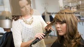  Presentation with hair salon - Presentation theme with curling-hair-at-the-beauty background and a  colored foreground