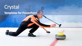  Presentation with ice rink - Presentation with curling player delivering a stone background and a teal colored foreground