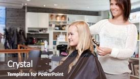  Presentation with hair salon - Audience pleasing presentation consisting of curling womans hair in beauty backdrop and a tawny brown colored foreground