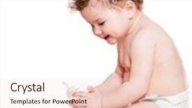  Presentation with baby bottle - Presentation theme enhanced with curio - curly baby in diaper playing background and a lemonade colored foreground