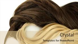  Presentation with curly hair - Cool new theme with curly blond and brown hair close-up isolated on white backdrop and a coral colored foreground