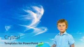  Presentation with light blue - Audience pleasing presentation theme consisting of curly-blue-eyed-boy backdrop and a light blue colored foreground