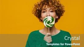  Presentation with lollipop - Theme featuring curly-ginger-woman-smiling background and a ocean colored foreground