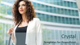  Presentation with outdoors - Theme consisting of curly hair - businesswoman walking outdoors background and a light blue colored foreground