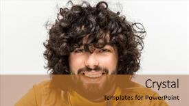  Presentation with joyful - Colorful slide set enhanced with curly hair - young joyful caucasian man portrait backdrop and a red colored foreground