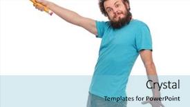  Presentation with vernier caliper bearing isolated - Amazing slides having curly hair holding big pencil backdrop and a  colored foreground