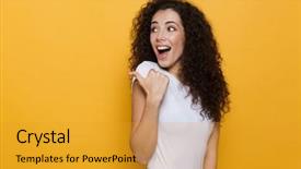  Presentation with european unit - PPT theme with curly hair pointing finger aside background and a gold colored foreground