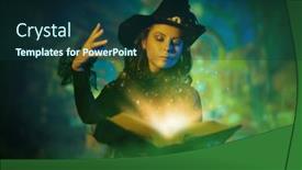  Presentation with black magic - Presentation enhanced with curly-haired-young-witch background and a ocean colored foreground