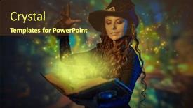  Presentation with black-magic - Presentation design enhanced with curly-haired-young-witch and a  colored foreground