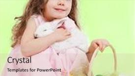  Presentation with easter basket - Presentation theme featuring curly little girl with easter basket and white bunny in hands background and a lemonade colored foreground