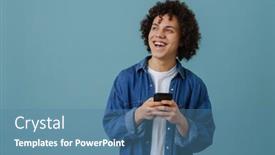  Presentation with blue - PPT theme having curly-young-man-wearing-shirt background and a  colored foreground