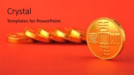  Presentation with gold red - PPT theme featuring chinese currency - china's gold coins background and a dark gray colored foreground
