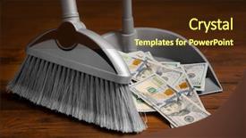  Presentation with us dollars - Amazing slide set having currency devaluation - broom sweeping dollars into dustpan backdrop and a wine colored foreground