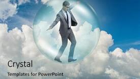  Presentation with bubble - Beautiful presentation featuring currency devaluation - businessman flying inside the bubble backdrop and a light gray colored foreground