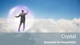  Presentation with housing bubble - Slide set featuring currency devaluation - businessman flying inside the bubble background and a gray colored foreground