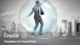  Presentation with ice bubble - Audience pleasing PPT theme consisting of currency devaluation - businessman flying inside the bubble backdrop and a gray colored foreground