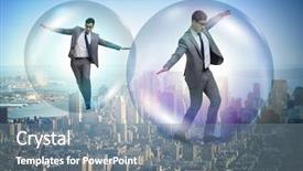  Presentation with bubble - Beautiful slides featuring currency devaluation - businessman flying inside the bubble backdrop and a gray colored foreground