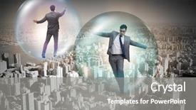  Presentation with housing bubble - Amazing theme having currency devaluation - businessman flying inside the bubble backdrop and a gray colored foreground