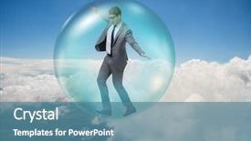  Presentation with bubble - Slide deck having currency devaluation - businessman flying inside the bubble background and a teal colored foreground