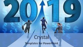  Presentation with 2019 - Slides having currency devaluation - businessman running into year background and a light blue colored foreground