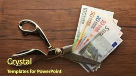  Presentation with cut - Slide set featuring currency devaluation - golden scissors cut money background and a tawny brown colored foreground