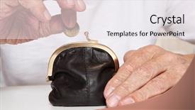  Presentation with hands holding - Slide deck consisting of currency devaluation - old senior hands holding coin background and a white colored foreground