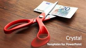  Presentation with financial money market - PPT layouts having currency devaluation - red scissors cut money background and a tawny brown colored foreground