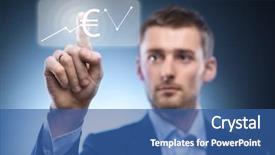  Presentation with press - PPT layouts with currency symbols - business man press euro button background and a ocean colored foreground