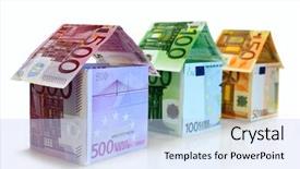  Presentation with european currency - PPT theme enhanced with currency symbols - european real estate background and a sky blue colored foreground