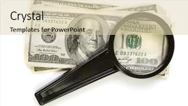  Presentation with magnifying glass - Beautiful theme featuring currency trade - one hundred dollars backdrop and a  colored foreground