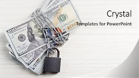  Presentation with dollar lock - Audience pleasing PPT theme consisting of currency with lock and chain backdrop and a sky blue colored foreground