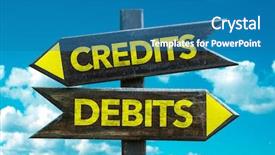  Presentation with 3d signpost - Colorful slide set enhanced with current account - credits - debits signpost backdrop and a teal colored foreground